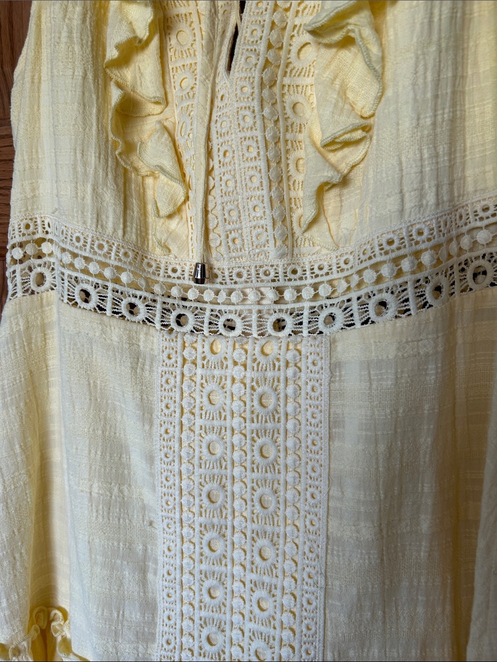 Yellow Ruffle Lace-Detail Mini Dress - Picture 2 of 7